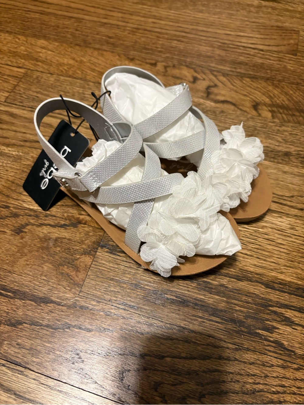 bebe White Floral Strap Girls Sandals